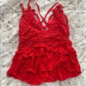Red Lace and Ruffle Top